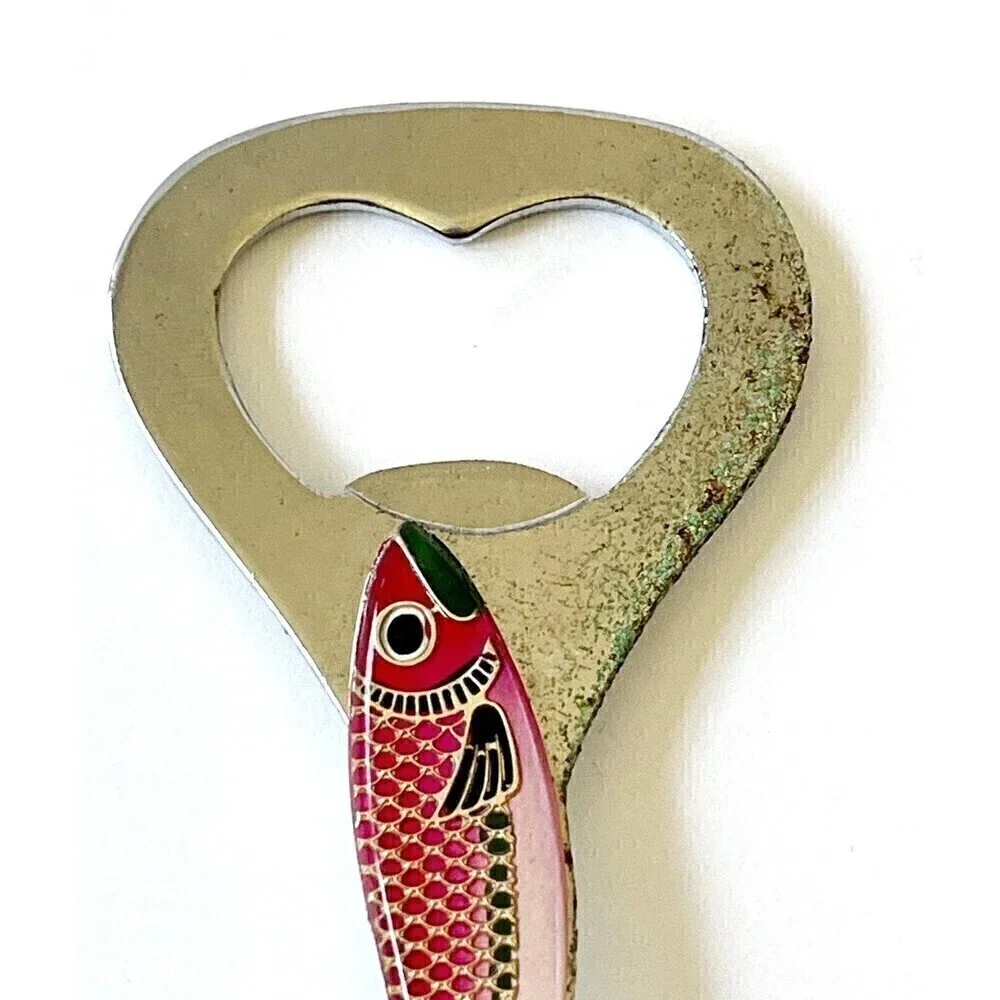 Vintage Bottle Opener Rainbow Trout Fish Red Metal Barware Japan Handheld